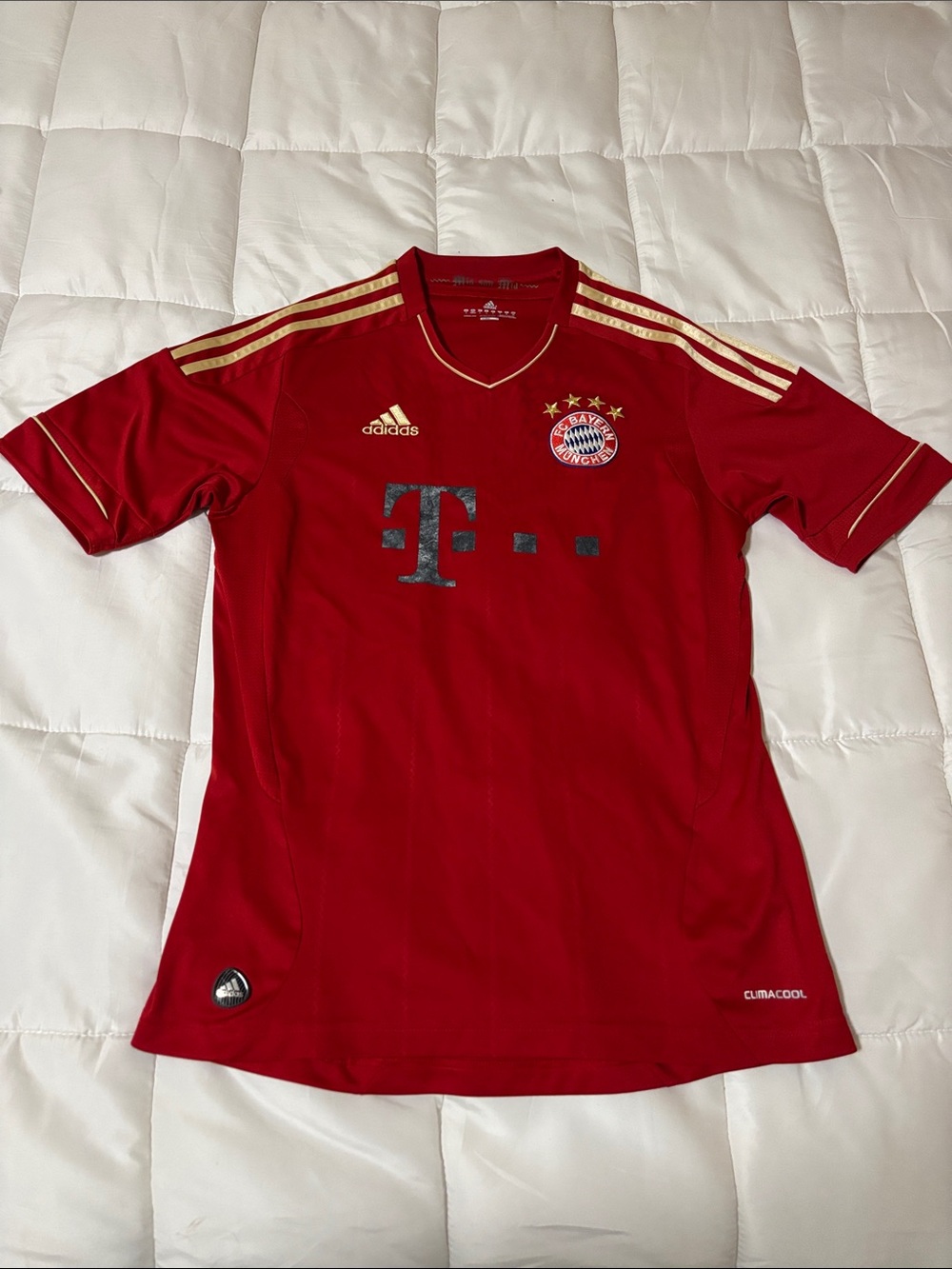 adidas Red Bayern Munich MENS Soccer Jersey with Gold Details